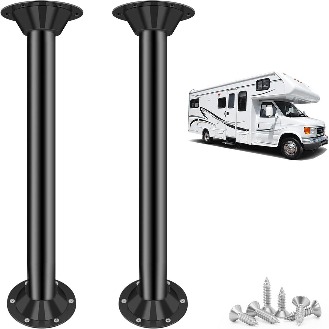 29" RV Table Legs and Base Mount | Heavy-Duty Aluminum | Standard Pedestal for Camper, Trailer, Boat | Durable Matte Black Finish (2 Legs & 4 Bases)