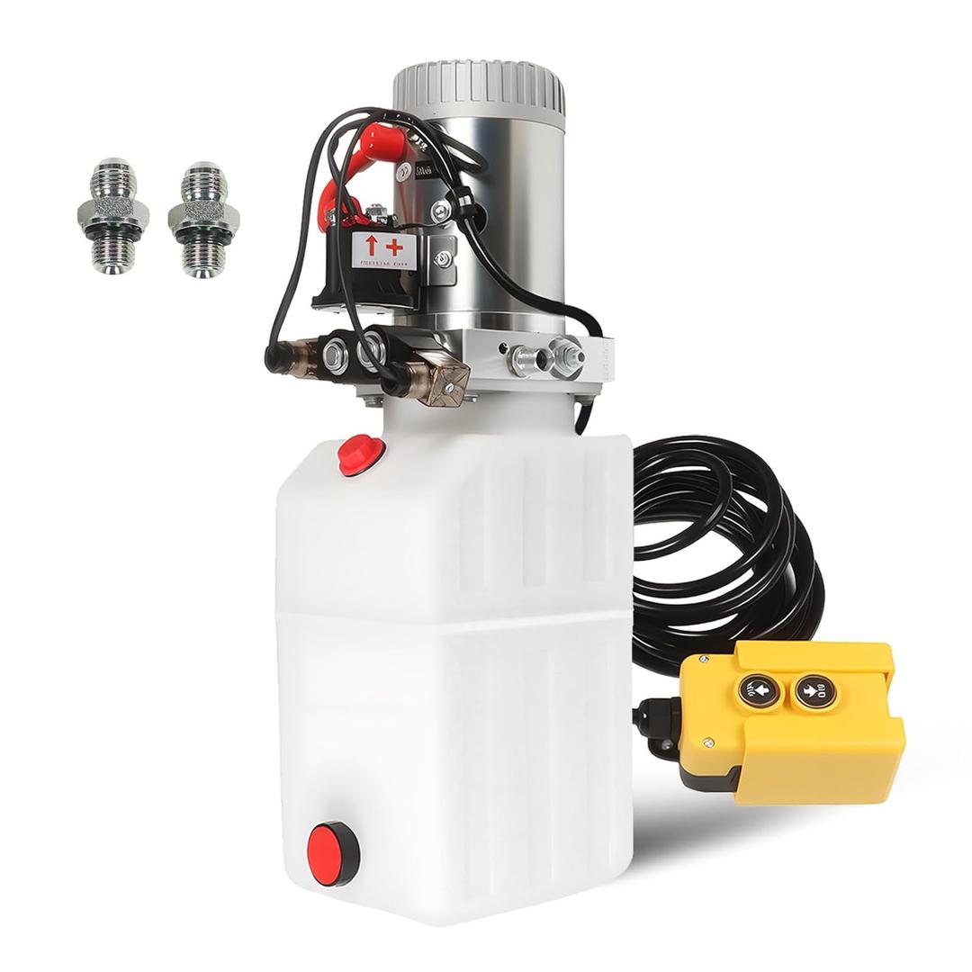 Nakkaa 12V DC Double Acting Hydraulic Pump Power Unit 6 Quart Capacity for Lifting and Lowering Dump Trailer Truck