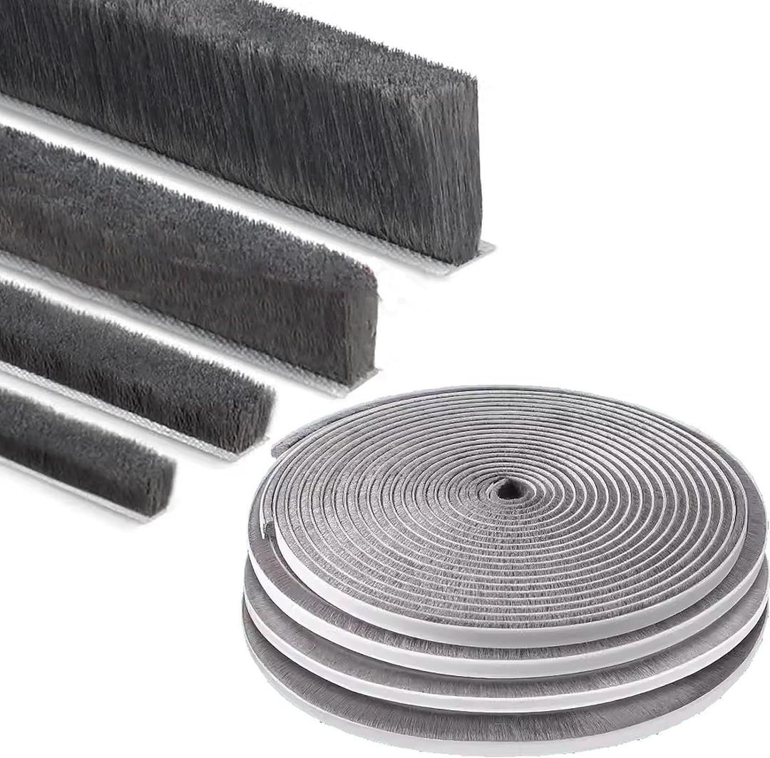 ZOMPAGO Strong Adhesive Brush Weather Stripping 0.4in (Tx 0.4in (W) x 33FT, Grey, Door Seal for Sliding Windows & Doors, Soundproof Noise Blocker, Draft Stopper for Garage Door Frame & Exterior Doors