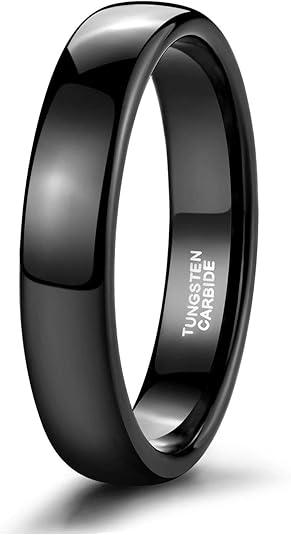 TRUMIUM 2mm 4mm 6mm 8mm Black Tungsten Ring for Men Women Wedding Band Domed High Polish Comfort Fit 4-15  Size 5