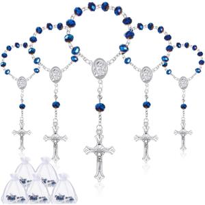 Yinkin 30 Pieces Baptism Rosary Catholic Mini Rosaries Baptism Favors for Guests Party Favors Rosary Beads 30 Pcs Organza Bags for Christening Weddings First Communion Gift, (Blue)