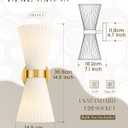 Gold Sconce Wall Lighting, HWH Single Wall Vanity Light Fixture Brushed Gold Wall Sconce Lamp, Modern Indoor Up Down Wall Light with Frosted Milk White Striped Glass Shade, 5HZG97B-2W BG