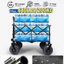 Hikenture Beach Wagon with Balloon Wheels, 9" PU Tires Collapsible Wagon, 440lbs Heavy Duty Beach Cart with Big Wheels for Sand, Large Capacity Utility Wagons Carts Foldable