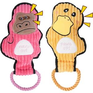 2-Pack Squeaky Dog Toys & Tough Tug of War Set - No Stuffing Chew-Resistant Plush Toys to Keep Them Busy, Best Birthday Gift for Small/Medium/Large Breeds (Ducks & Gorilla)