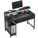 MUTUN 39" Computer Desk, Home Office Desks with Drawers, Adjustable Monitor Stand and Hook, Study Writing Table with Mesh Storage Shelves, Black