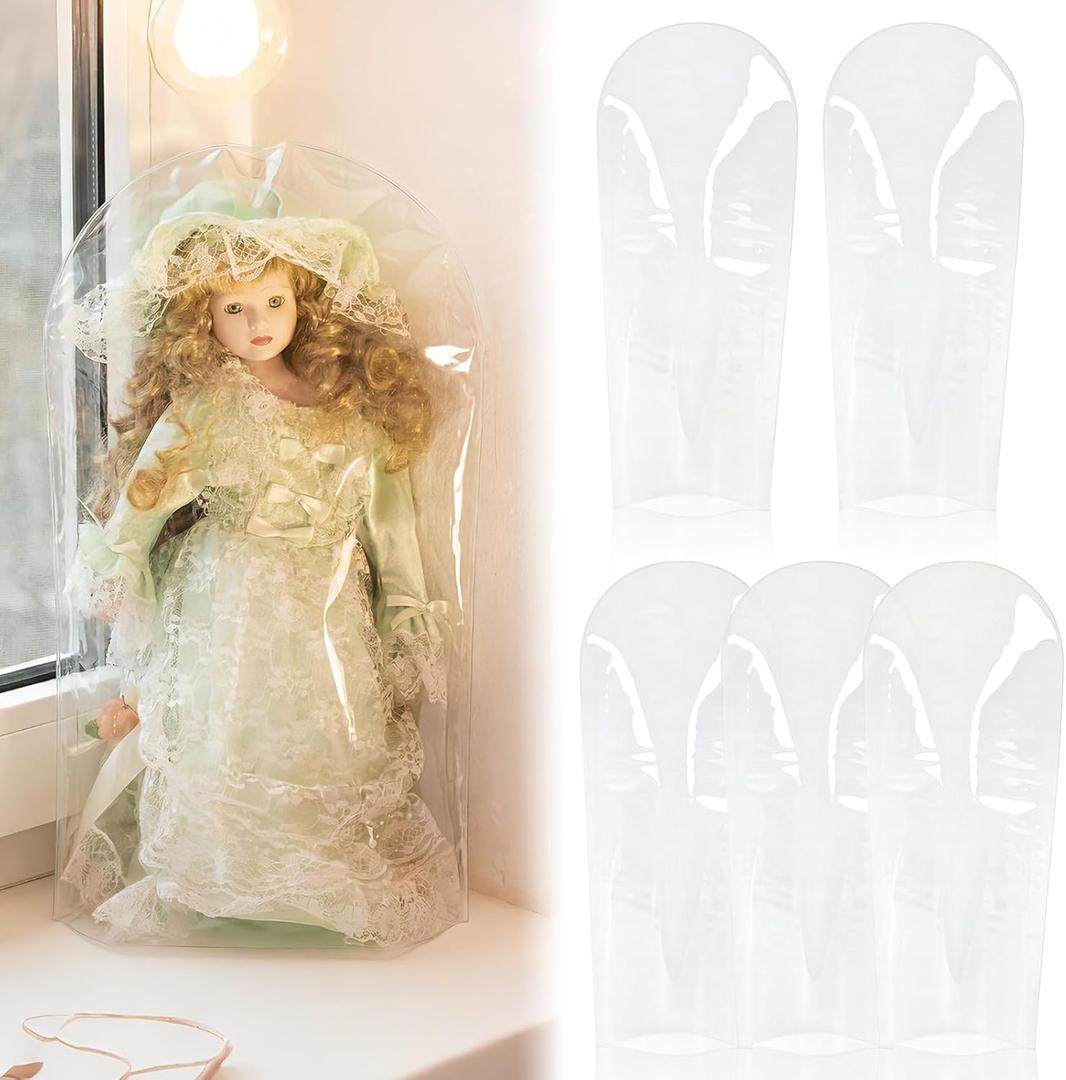 5 Pcs Clear Vinyl Doll Covers 20" H Clear Dustproof and Rainproof Shield Sleeves Storage Bags for Collectible Dolls High Transparency Protective Sleeves for Organizing Figures Protector