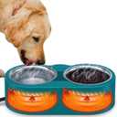 Heated Pet Bowl, Outdoor Heated Pet Bowl with Double Stainless Steel Bowl 48 OZ, Thermal Pet Bowl Provide Water & Food in Winter with Anti-Chew Cord, Heated Water & Food Bowl for Cats, Dogs, Rabbits