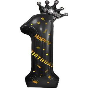 40 Inch Large Black Number Balloons Crown Big Black Digit Foil Mylar Balloons for Baby Shower Wedding Birthday Party Supplies (black 1)
