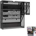 KZWKRG Magnetic File Holder, Magnetic File Organizer Wall Mount, 5 Tier Hanging Mail Organizer Folder Holder, Mesh Desk Accessories and Organizers, Paper Document Magazine Rack with 3 Pen Holder, Black