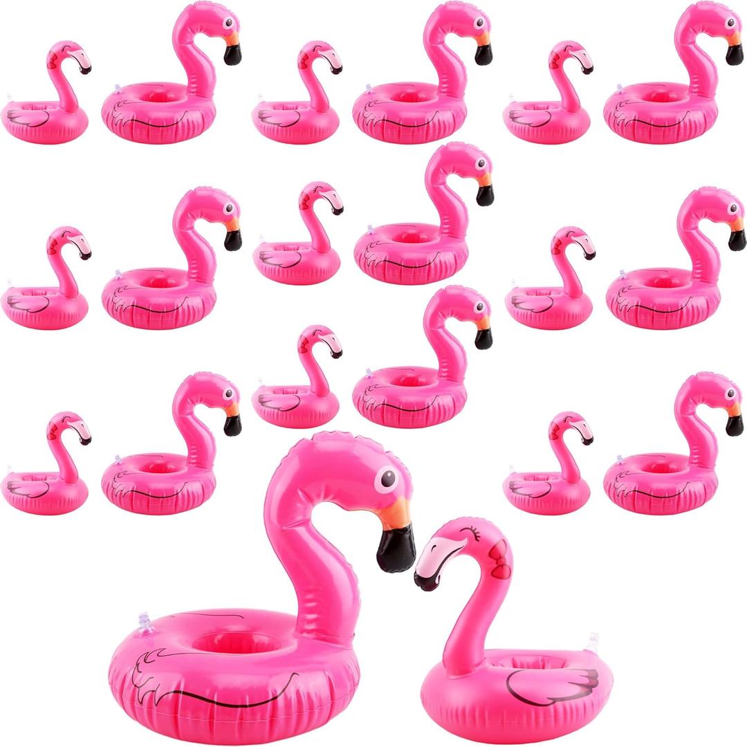 20 Pcs Inflatable Flamingo Drink Holders Blow up Flamingo Drink Floats Cup Coasters for Pool Bachelorette Party, 2 Size