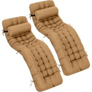 Tudomro Outdoor Chaise Lounge Cushion 66x21x4'' Waterproof & Fade-Resistant Patio Pool Chaise Lounge Cushion Headrest Pillow Tie Replacement Rocking High Back Chair(Brown,Set of 2)