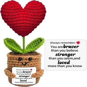 Mini Funny Positive Crochet Flower Gifts - Emotional Inspirational Support Gift for Women Men Coworker Friends, Small Birthday Gift Valentines Day Gifts Easter Present for Teens Girl Daughter Son Pack of 2