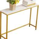 loglus Console Table for Entryway, Faux Marble MDF Sofa Table with Golden Frame (Single Layer, White Marble)