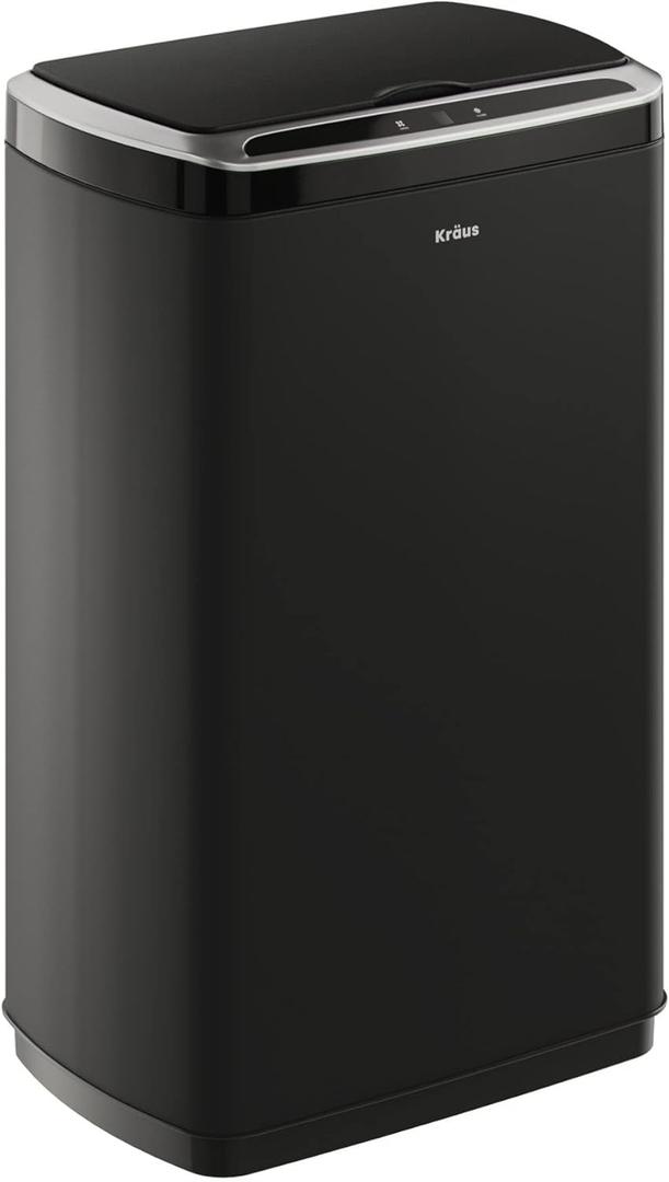 Kraus Garbage Pro Rectangular 13 Gallon Hands-Free Motion Sensor Trash Can Battery Operated in Matte Black Finish with Soft Shut Touchless Lid, KTCS-10MB