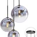 KCO Lighting Modern 3-Light Hanging Light Fixture Silver Gradient Glass Globe Pendant Ceiling Lighting with Adjustable Cord Mid Century Hanging Chandelier Light Fixture for Kitchen Island Bedroom (Sliver-15-20-25)