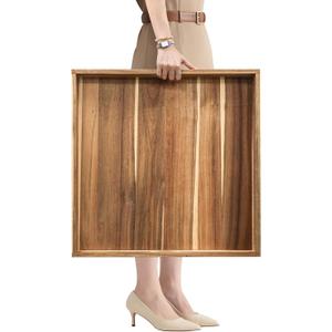 MAONAME Extra Large Square Ottoman Tray, 22" Acacia Wood Serving Tray for with Handles, Farmhouse Wooden Decorative Trays, Coffee Table Trays for Living Room, Countertop, Charcuterie