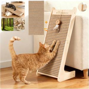 Natural Cork Cat Scratching Post-Cat Scratchers- Scratch Pads for Indoor-Cats Scratching Board-Cat ramp-cat Scratch Cardboard with Toy,Include 2 Pcs Replaceable Pads-Eco-Friendly Sustainable-Cat Gift