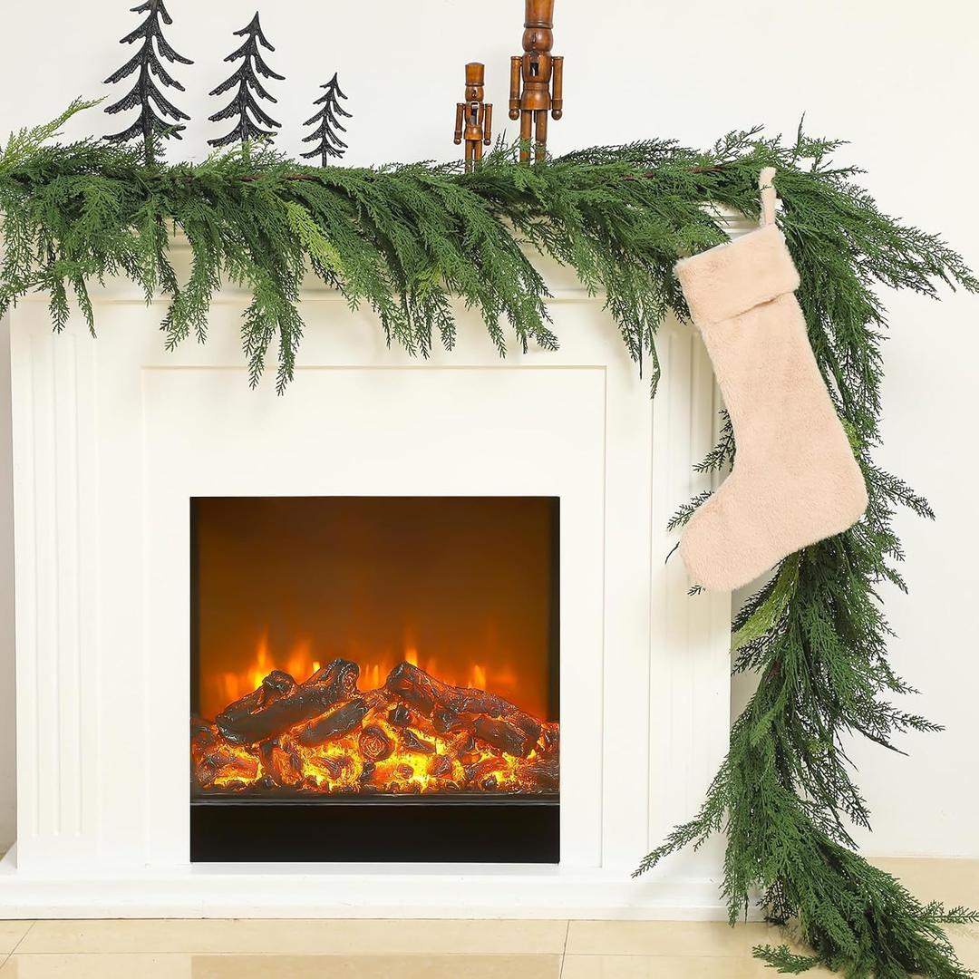 Jutom 1 PCS Christmas Cedar Garland - 9 ft Classic Green Realistic Soft Artificial Faux Cedar Pine Garland Decoration for Mantel & Stairs - Winter Holiday Party Home Decor