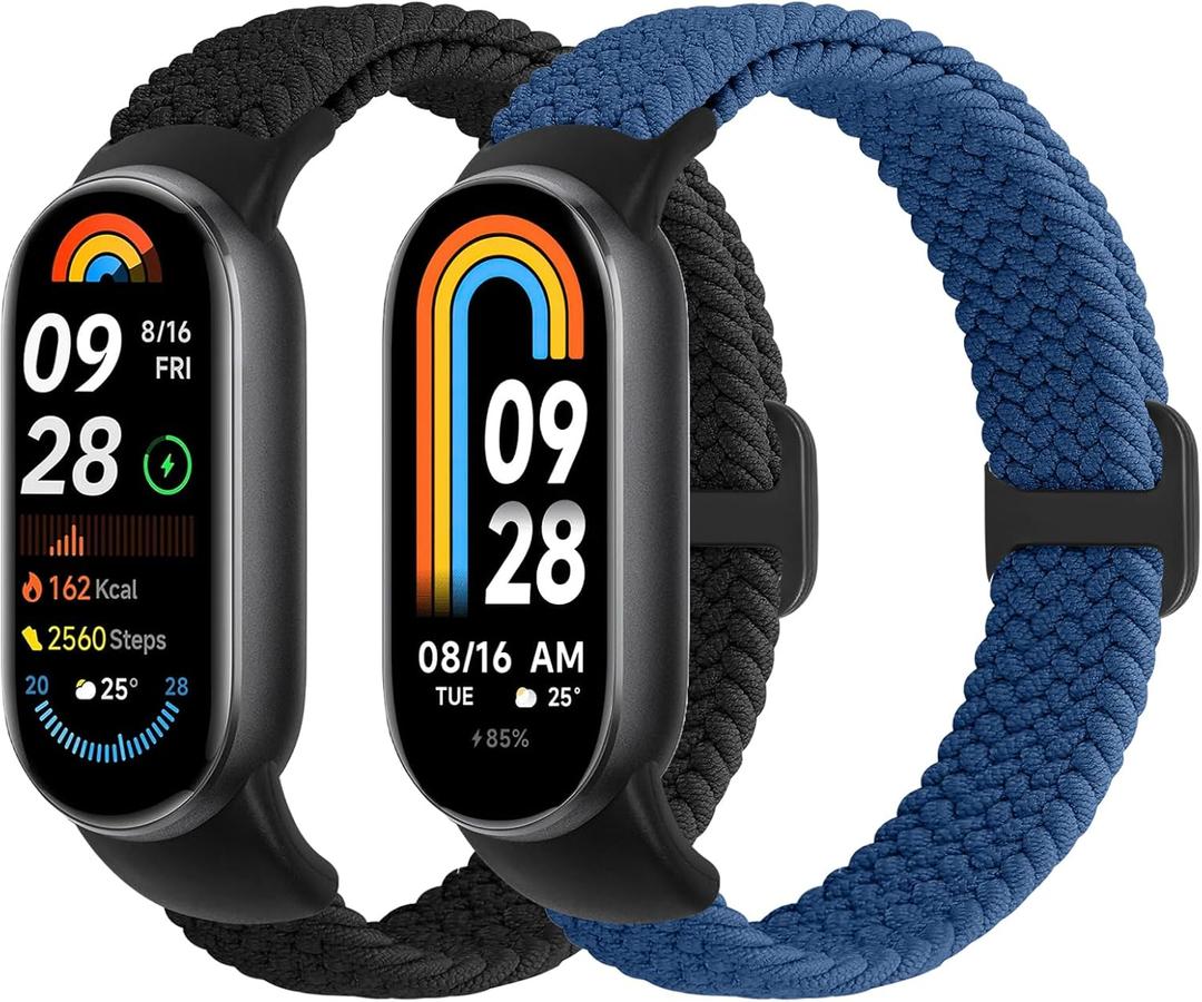 TumpCez Braided Bands Compatible with Xiaomi Smart Band 10 9 8 Straps for Women Men (Black+Atlantic Blue)