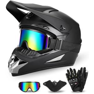 Full Face Dirt Bike Helmet DOT Certified - Complete Adult ATV Helmet Kit with Goggles, Gloves & Mask, Adjustable Visor, Quick Release, XL