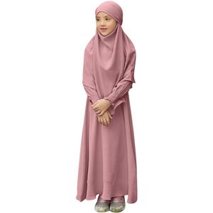 IWEMEK Kids Muslim Dress for Girls Islamic Prayer Abaya Dress with Hijab Jibab 2 Piece Eid Ramadan Dubai Outfits Kaftan Robe (11-12 Years, Pink)