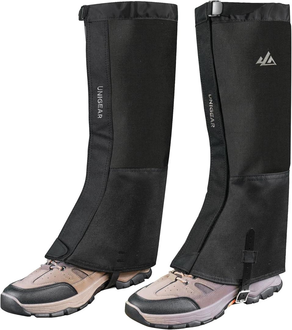 Unigear Leg Gaiters, 1000D Fabric Waterproof Boot Gaiters for Hiking Walking Climbing Hunting Skiing (Large, Black)