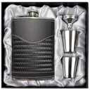LHD HOME Hip Flasks for Men Leather Hip Flask Gift Set,Hip Flask 304 Stainless Steel Flask Set w/Funnel Shot Glasses Gift for Whiskey Rum Groomsman Best Man Usher Wedding-Leather Stripe Black-8oz