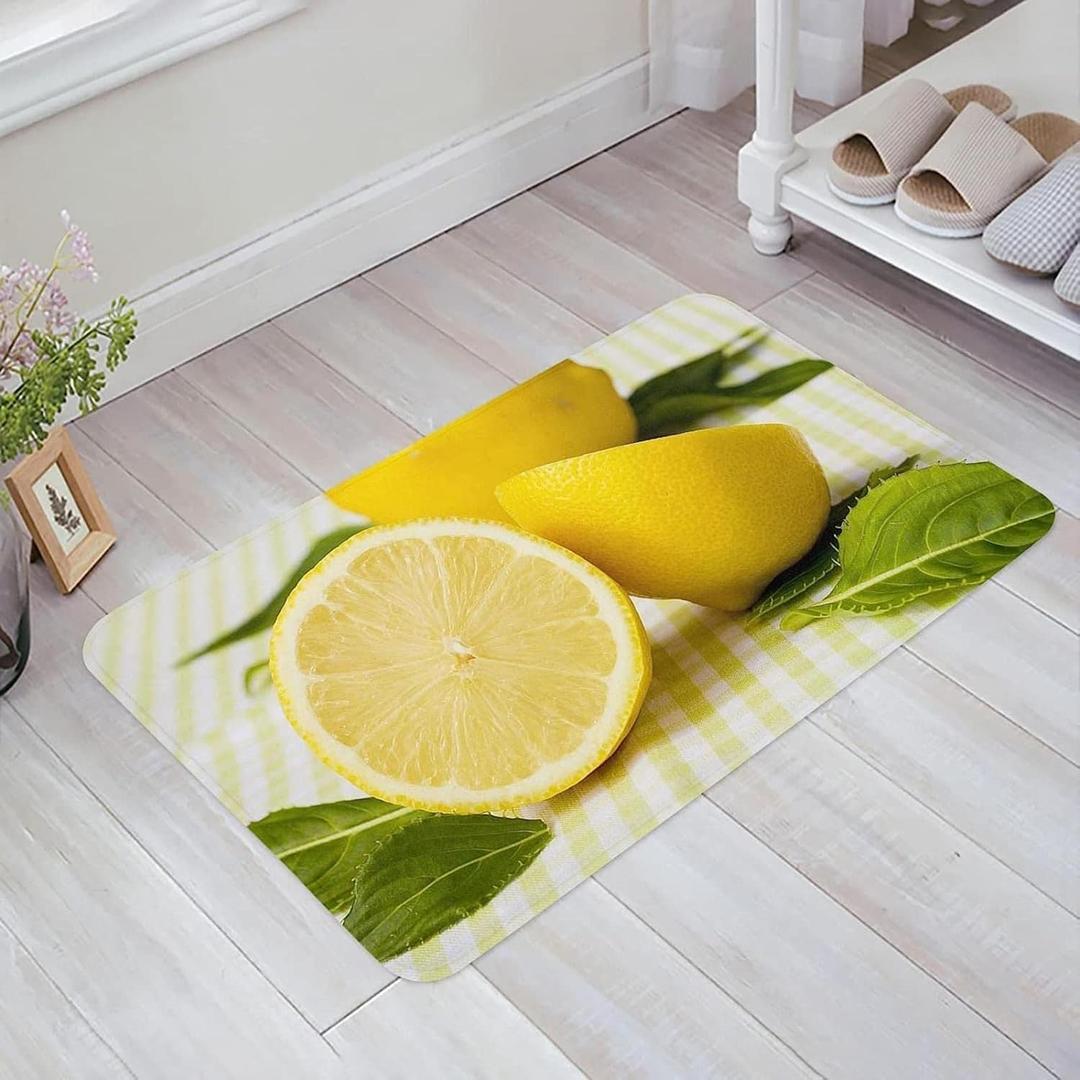 Kitchen Rug Floor Mat Yellow Summer Lemon Flannel Kitchen Mats, Cushioned Anti Fatigue with Non Slip Rubber Backed for Kitchen Bedroom Home Entrance17 x30 (06)