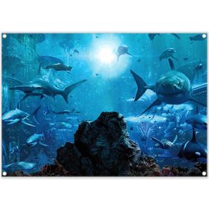 Fabric 7x5ft Shark Theme Photography Backdrop Underwater Deep Ocean Animals Fish Background Aquarium Kids Party Decorations Photo Banner Props