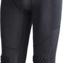 COOLOMG Basketball Leggings with Knee Pads for Kids Youth 3/4 Compression Pants Capri Tights Side Pockets (Medium, Black)