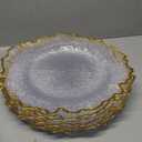 CN JIAHE 13inch Clear Acrylic Reef Gold Rim Charger Plates Set of 8, for Dinner, Wedding, Party, Event Decoration.