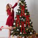 4 PCS Red Velvet Bows for Christmas Tree, 23.5 X 8.7 Inches Large Christmas Bow, Big Vintage Christmas Decor for Wreath