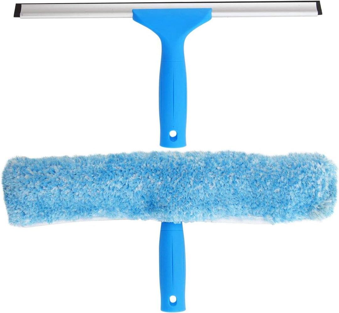 MR.SIGA Professional Window Cleaning Combo - Squeegee & Microfiber Window Scrubber, 14" (Blue)
