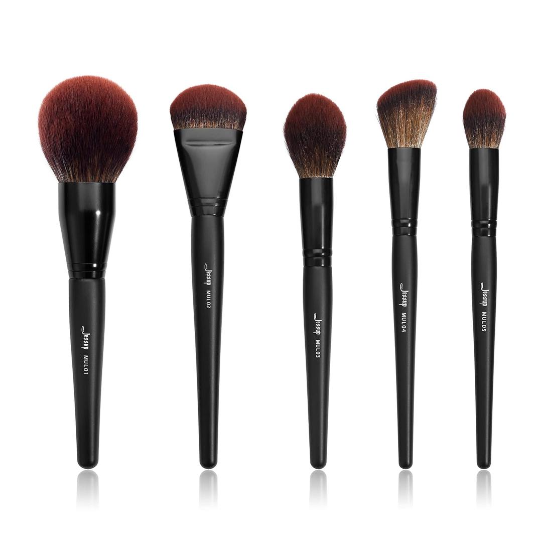 Jessup Large Face Makeup Brushes 5pcs, Premium Synthetic Foundation Powder Contour Blusher Highlighter Brush, Phantom Black T273