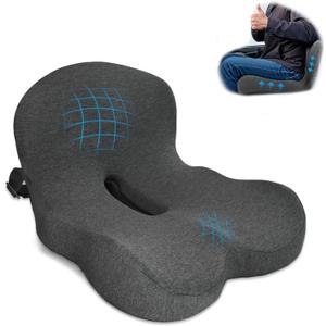 Memory Foam Seat Cushion,Office Chair Cushion with Lumbar Support for Back Pressure Relief, Car Seat Cushion with Adjustable Strap,Sciatica Pad Cushions for Car,Truck, Desk,Gaming Chair (Black)