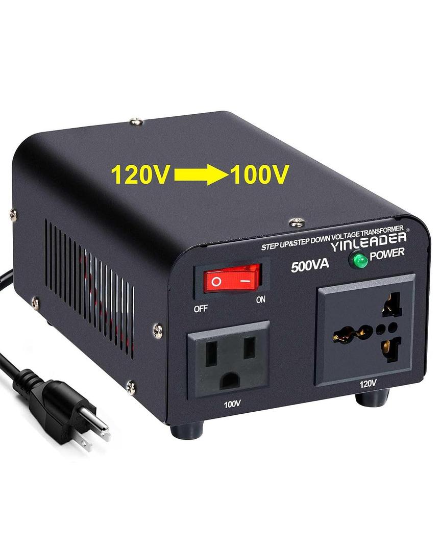 Yinleader 500W US to Japan Voltage Converter 120V to 100V Step Down Transformer for Japanese Appliances (Turntable/Player/Amplifier/yogurtia/Consoles/Synthesizers, etc.) in US