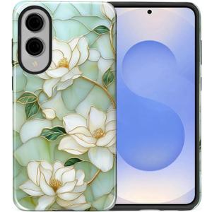 Case Compatible with Samsung Galaxy S25 Edge, Hybrid 2-Layer Hard Shell Protection Case, Shockproof Protective Tough Phone Cover, Blooming Cyan Flowers