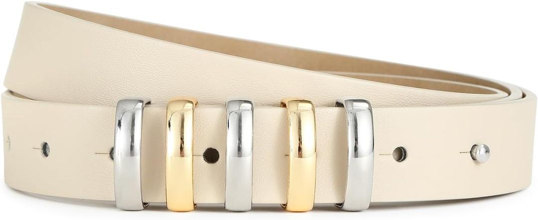 White Leather Belts for Women Stylish Casual Waist Belt Dress Belt Ladies White Belt for Jeans (Beige)
