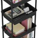 MOYIPIN 4-Tier Plastic Rolling Utility Cart with Handle,Utility Storage Cart for Office, Living Room, Kitchen,Movable Storage Organizer Shelves,Black