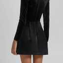 Women's Elegant Velvet Dress Long Sleeve Square Neck Pearl A Line Flowy Bridesmaid Cocktail Party Midi Dresses (Black, M)