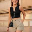 LUXEBOLD Womens Dress Shorts for Women Casual Elastic Waist Wide Leg Tailored Shorts Pleated Dressy Work Shorts with Pockets Apricot L (Beige, L)