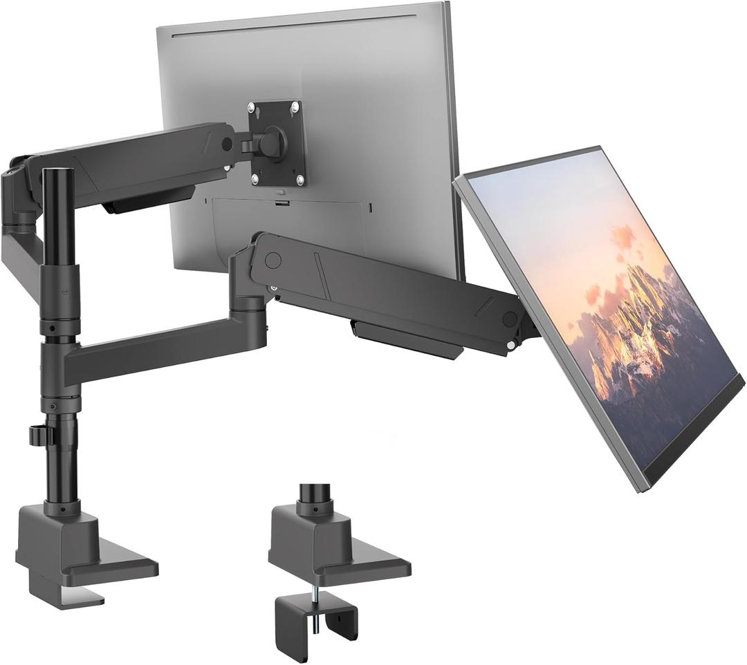 monTEK Dual Monitor Mount Tall Monitor arms for 2 Monitors for 17 to 35 Inch Curved Screen Holds 35 Lbs Adjustable Heavy Duty Monitor Desk Mount Cable Management, VESA 75/100mm, MA1007PBK-D (Black)