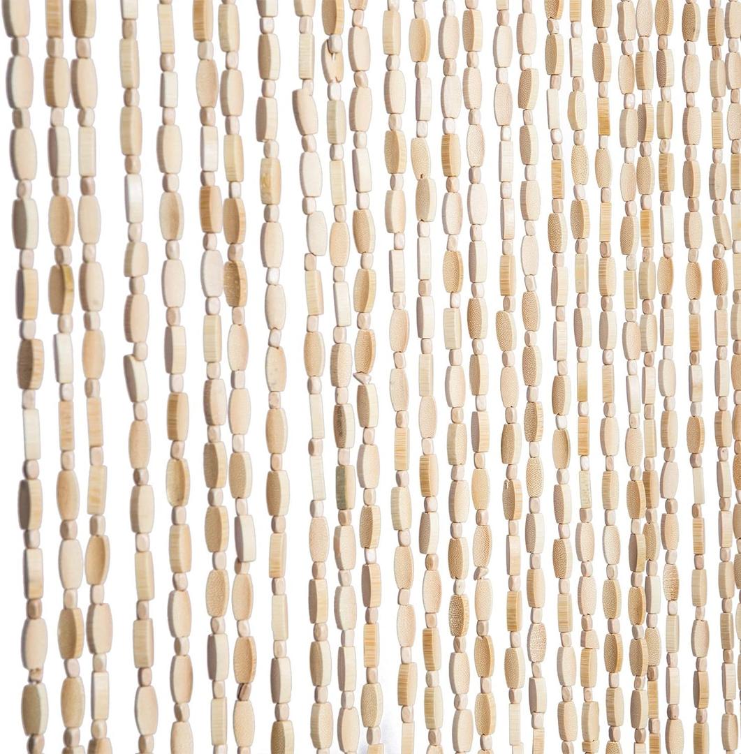FlavorThings 52 Strands 36" x 79" Wood and Bamboo Beaded Curtain for Doorway Room Divider,Bamboo and Wooden Doorway Beads-Boho Bohemian Curtain(Beige)