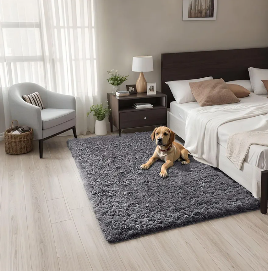 Small Throw Rugs for Bedroom, 36"x86" Non Slip Mini Area Rug, Fluffy Washable Rug, Affordable Fluffy Grey Carpet, Door Entryway Indoor Inside Front Entrance Dog Mat, Home Decor Aesthetic, Nursery