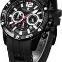 SAPPHERO Mens Watch Waterproof Digital Chronograph Wristwatch with Rubber Strap, 6-Hand Battery-Powered Black Watch for Man Business Casual