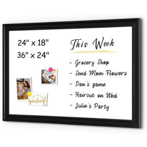 4 THOUGHT Dry Erase Board, 18 x 24 in Magnetic Whiteboard Black Vintage Wood Frame Wall-Mounted White Board Decorative Notice Board for School, Office, Home, Kitchen with 6 Magnets 4 Markers 1 Eraser