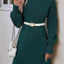 Sovoyontee Women's 2025 Fall Long Sleeve Mock Neck Sweater Dress Casual Loose Ribbed Knit Mini Short Pullover Dresses (Green, L)