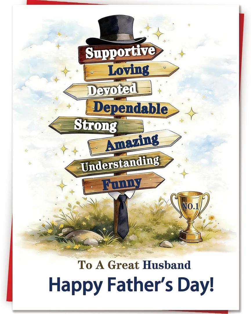 3 x Fathers Day Card Gifts for Husband from Wife, Meaningful Direction Sign Design with Emotional Message, Unique Cards for Father's Day Family Celebration and Love