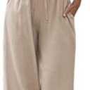 Faleave Women's Cotton Linen Summer Palazzo Pants Flowy Wide Leg Beach Trousers with Pockets, S