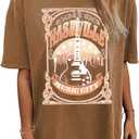 Nashville Music City T-Shirt Women Country Music Oversized Shirts Rock Band Tshirt Vintage Guitar Wings Graphic Tees, L